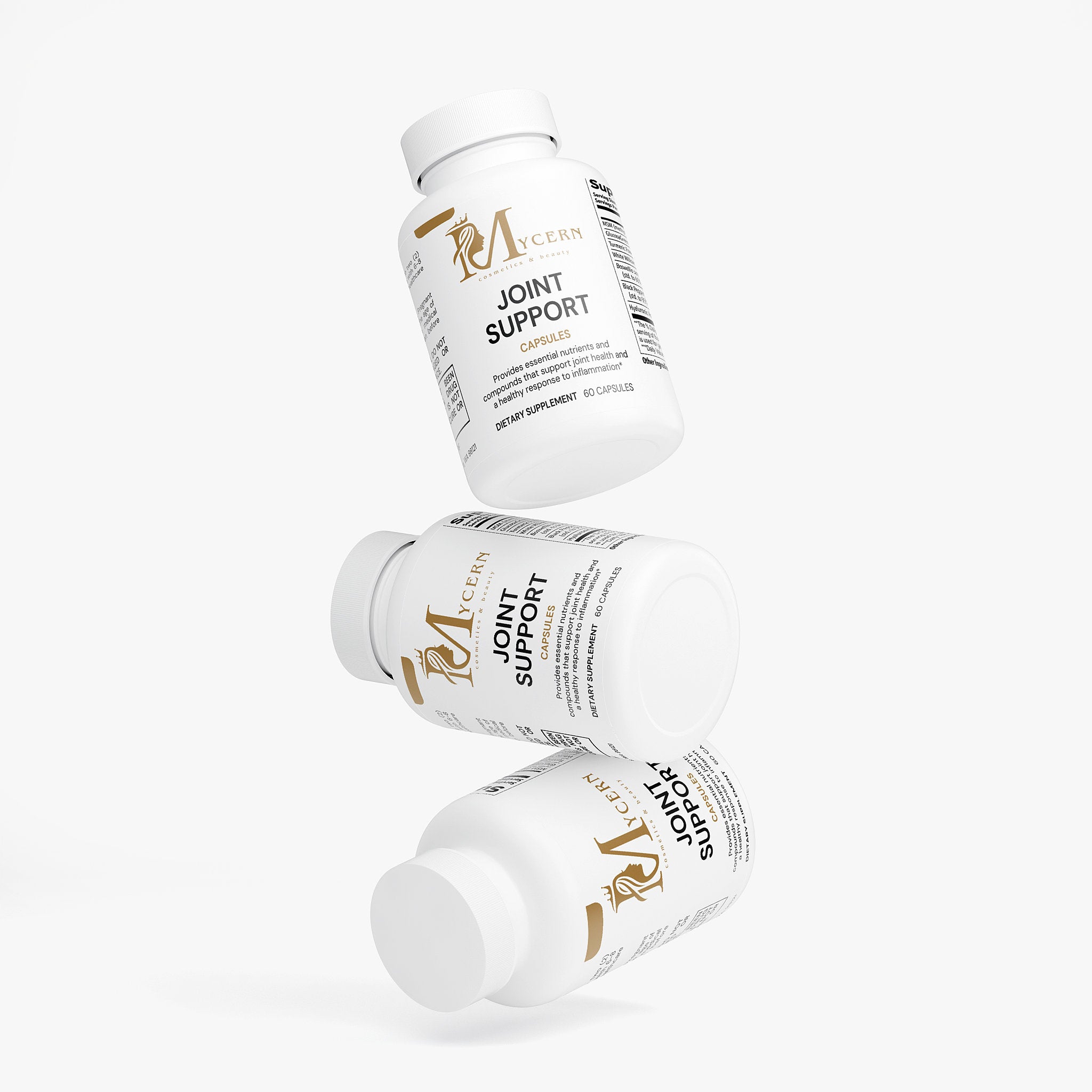Supplement bottle with capsules spilling out on a light gray background