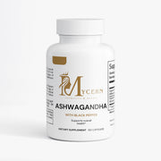 Mycern Ashwagandha dietary supplement bottle on a white background