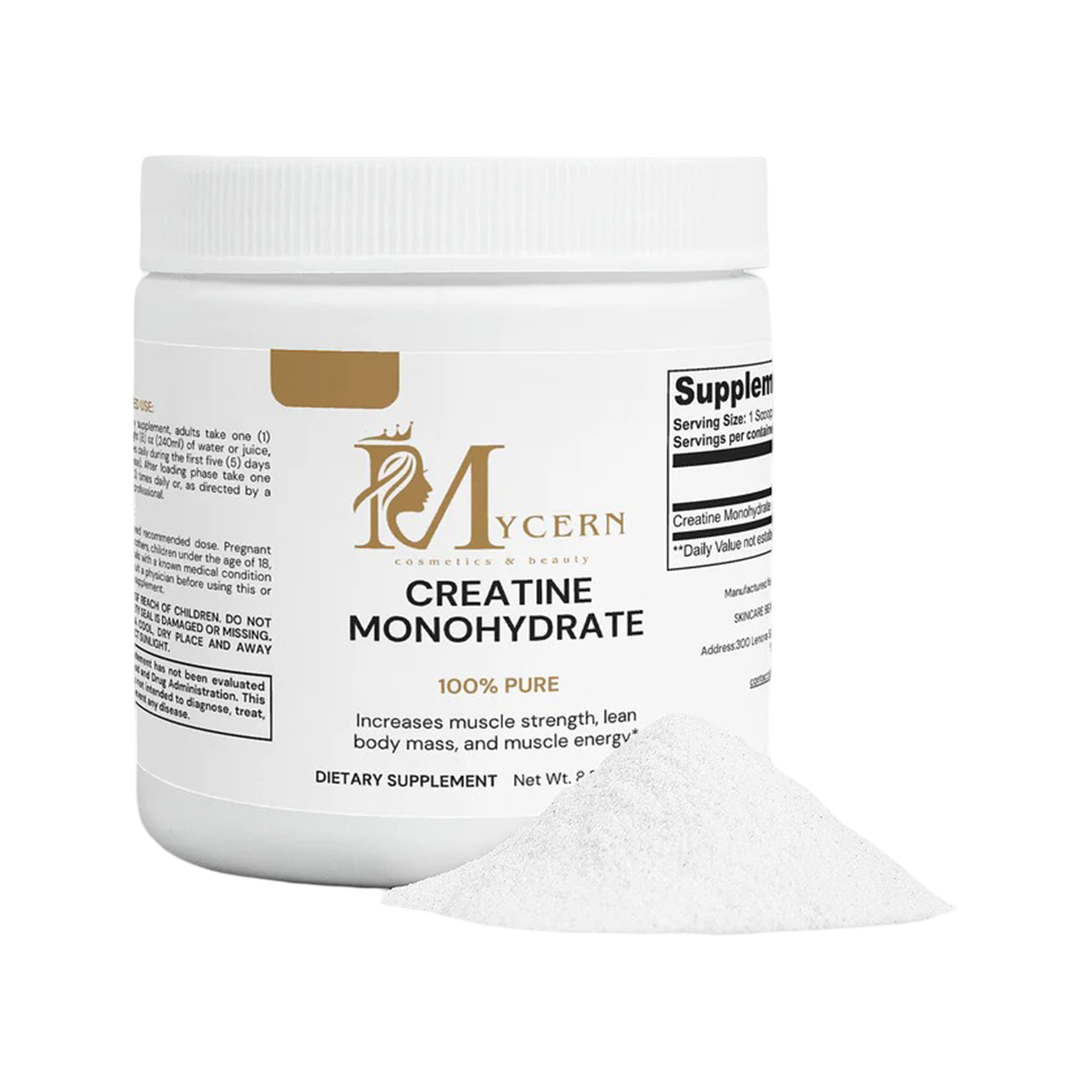 Mycern Creatine Monohydrate supplement container on a white background