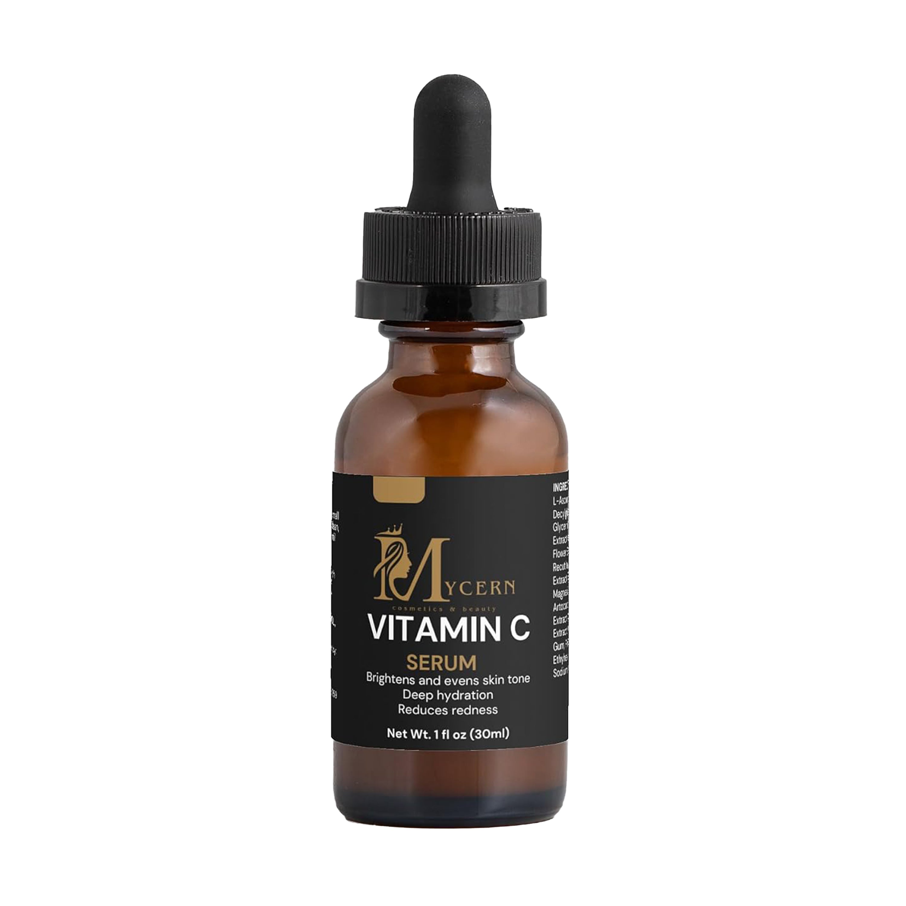 Mycern Vitamin C serum bottle with dropper on a white background