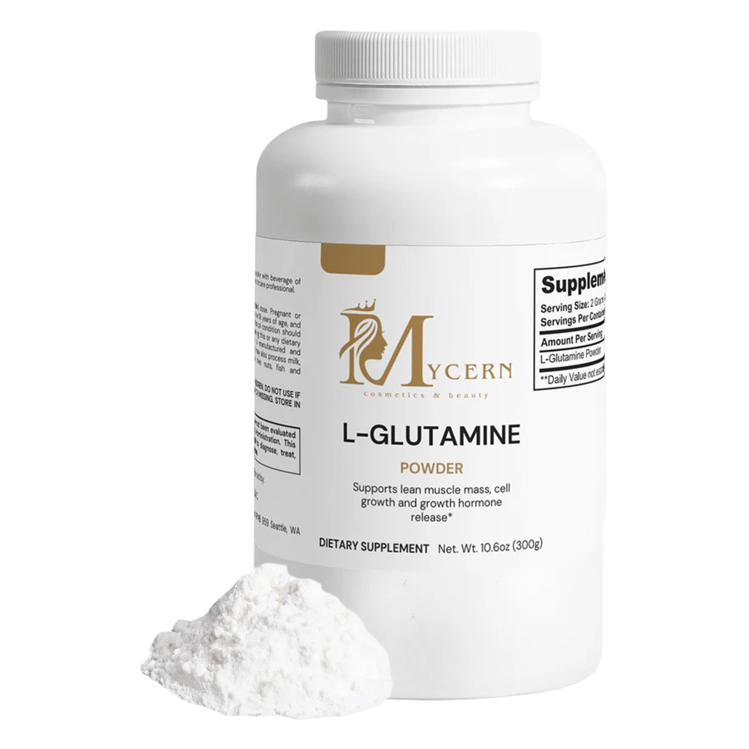 Mycern L-Glutamine Powder – Unflavored Amino Acid Supplement – 300g – Made in USA