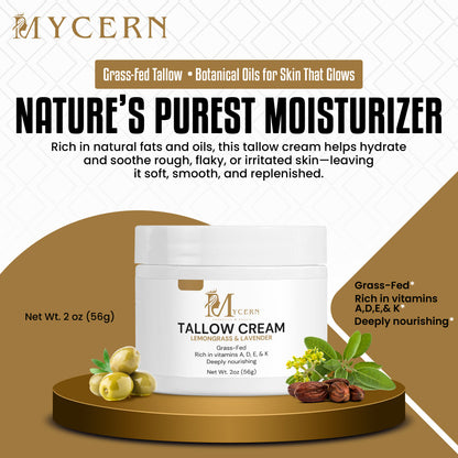 Tallow Cream – Grass Fed Beef Tallow Moisturizer with Olive Oil, Jojoba, Lemongrass & Lavender – Natural Moisturizer for Dry & Sensitive Skin – Tallow Face Moisturizer – 2 oz – Made in USA
