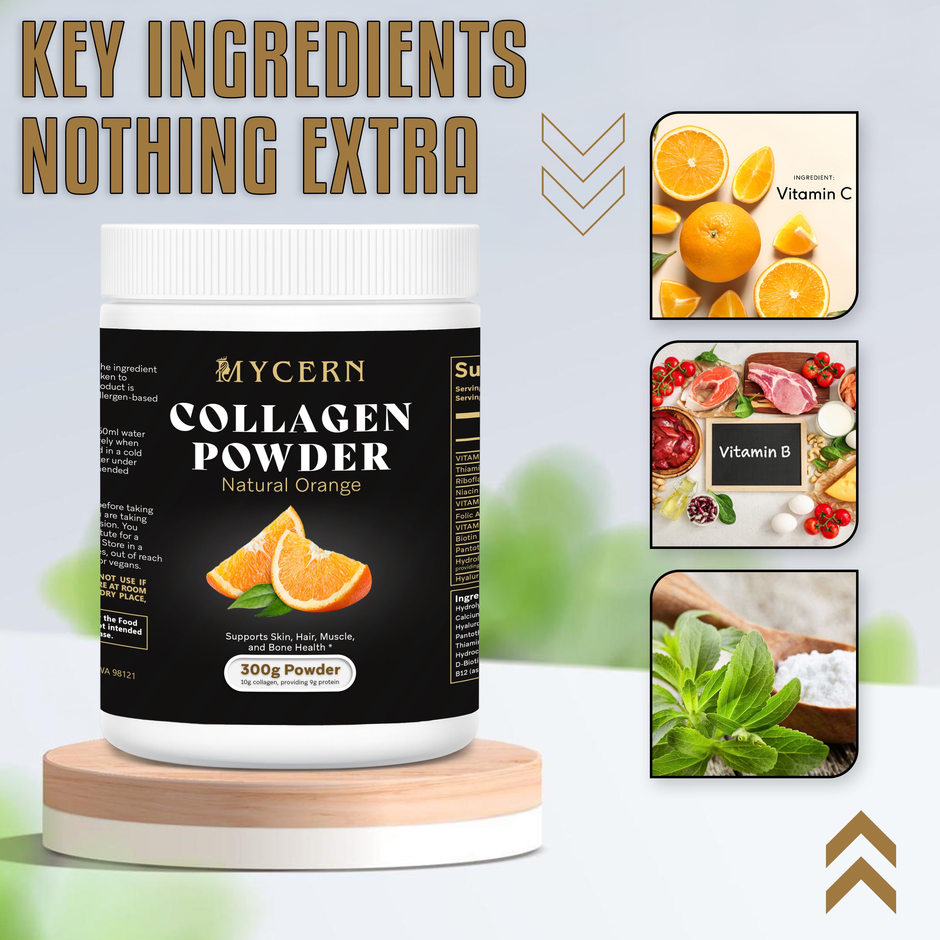 Collagen Powder 300g – Hydrolysed Marine Collagen with Hyaluronic Acid, Vitamin C & B Vitamins – Orange Flavour Drink Mix – Supports Normal Skin, Hair, Joints & Collagen Formation