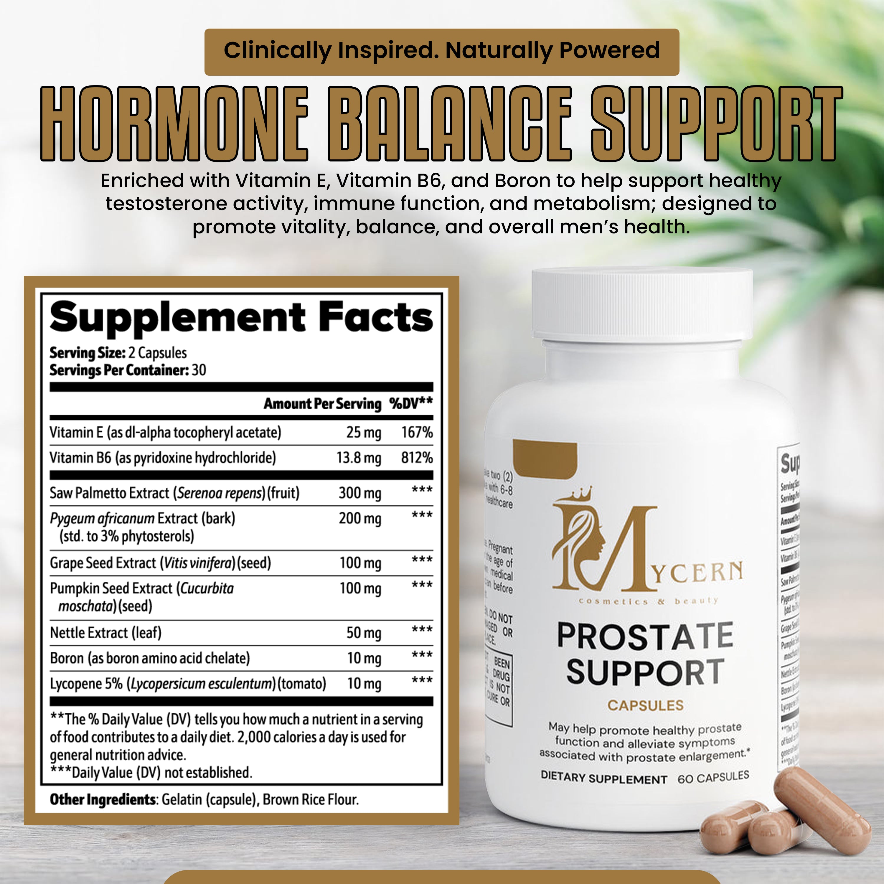 Prostate Support Supplement for Men with Saw Palmetto, Pumpkin Seed, Nettle, Lycopene, Pygeum, Vitamins E & B6 – 60 Capsules – Supports Urinary Flow & Prostate Health – Made in USA – Daily Wellness Formul