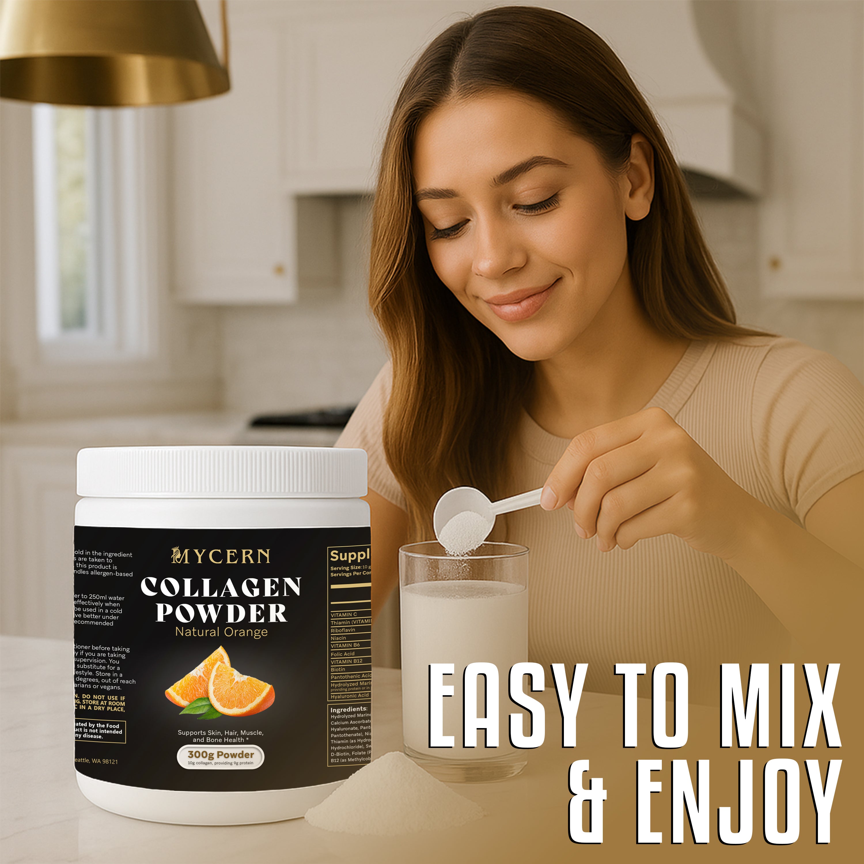 Collagen Powder 300g – Hydrolysed Marine Collagen with Hyaluronic Acid, Vitamin C & B Vitamins – Orange Flavour Drink Mix – Supports Normal Skin, Hair, Joints & Collagen Formation