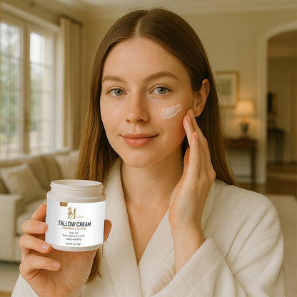 Tallow Cream – Grass Fed Beef Tallow Moisturizer with Olive Oil, Jojoba, Lemongrass & Lavender – Natural Moisturizer for Dry & Sensitive Skin – Tallow Face Moisturizer – 2 oz – Made in USA